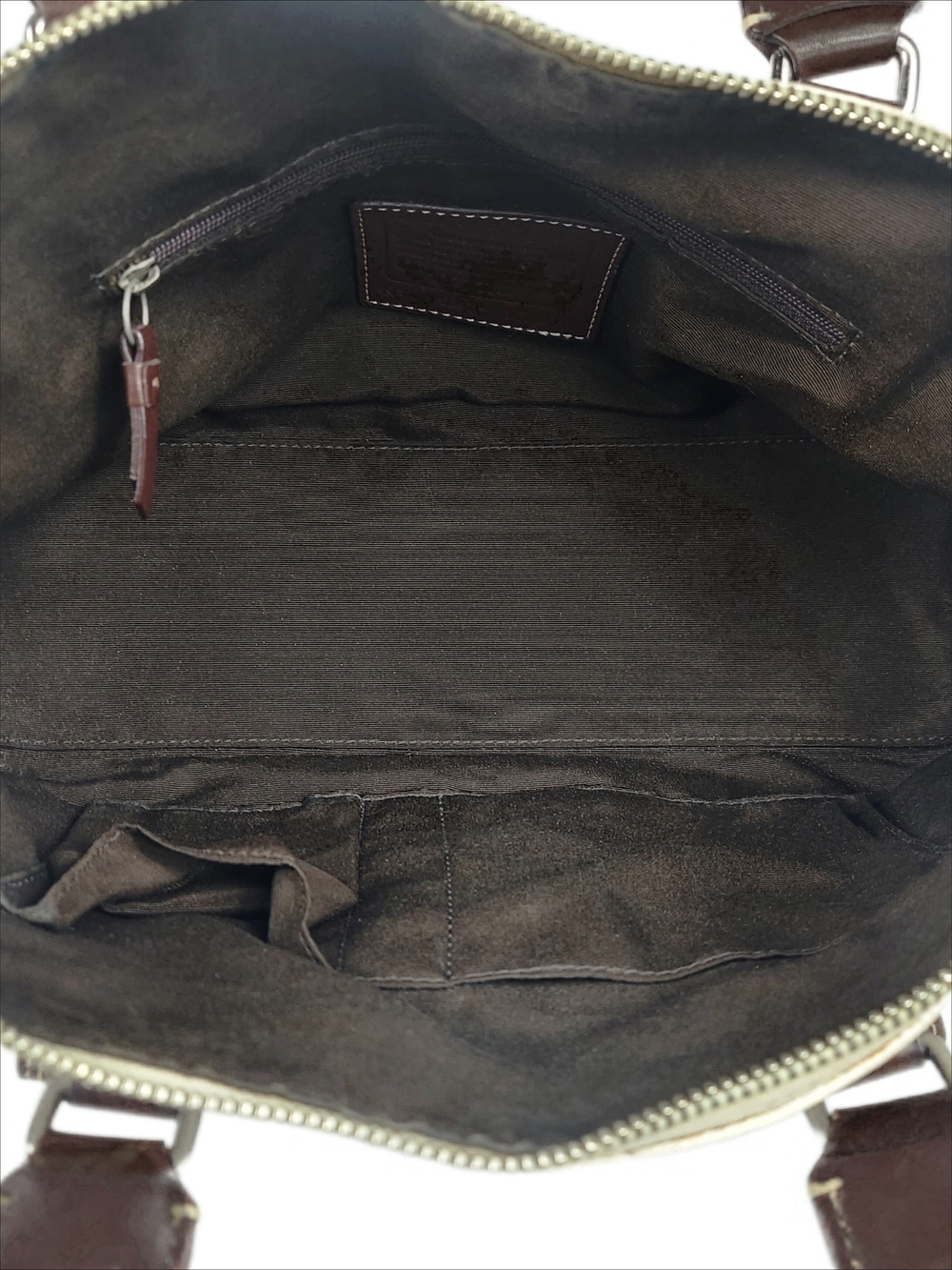 COACH VINTAGE Y2K HAMPTON BROWN & OFF WHITE PEBBLED LEATHER DOME SATCHEL - Picture 5 of 5